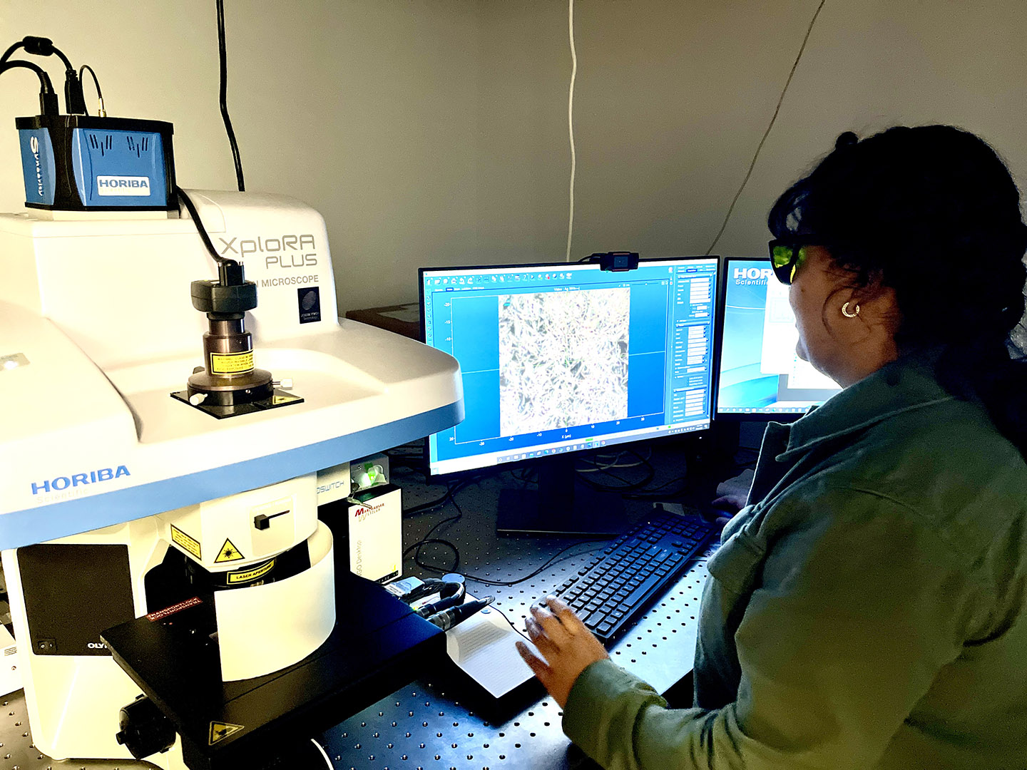 Marian gathering images for her project, "Using surface-enhanced Raman spectroscopy (SERS) to detect breast cancer."